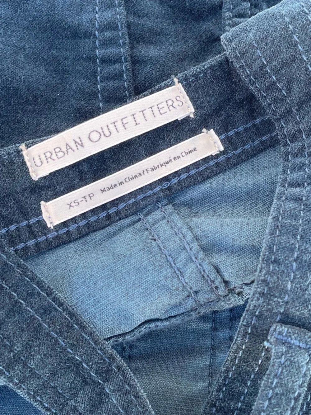 90s BDG Velvet Pinafore Overall Mini Dress Teal Blue XS EUC - Picture 13 of 14